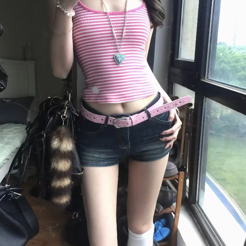 y2k千禧辣妹风甜酷多巴胺镶钻爱心腰带女小众配牛仔裤皮带配饰潮