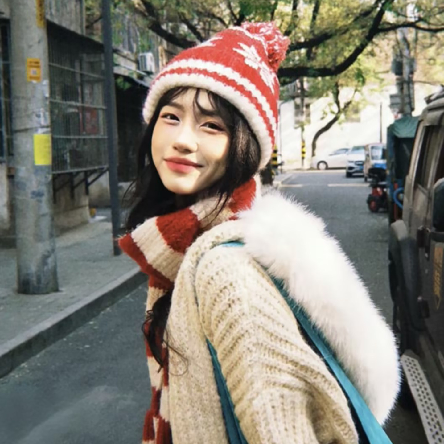 新年费尔岛风雪花针织毛线帽子女冬季加厚保暖护耳帽显脸小冷帽潮