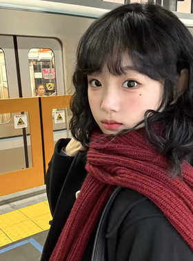 新年圣诞红色针织毛线围巾女2025新款高级感圣诞保暖加厚学生围脖