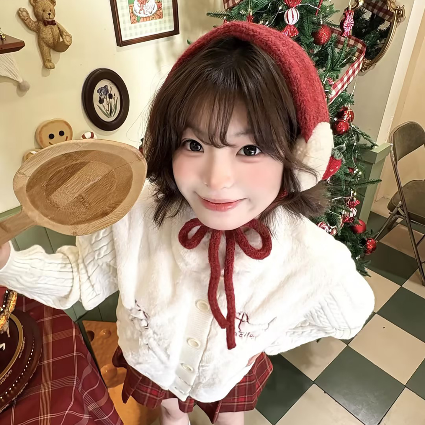 原创！圣诞新年红色草莓绑带耳罩女冬季氛围感保暖耳包耳捂子耳暖