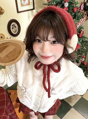 原创！圣诞新年红色草莓绑带耳罩女冬季氛围感保暖耳包耳捂子耳暖