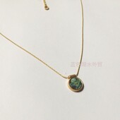 017 真黄金色天然鲍鱼贝 黄铜镀真金 外贸出口美国原单项链