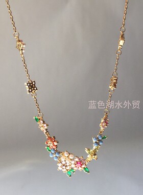 AS-SS-025 绝美艺术感 镀真金镶仿水晶!外贸出口美国轻奢原单项链