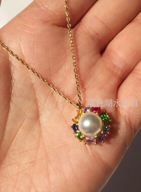 AS-SS-025 绝美 黄铜镀真金仿珍珠水晶!外贸出口美国轻奢原单项链