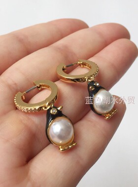 AS-SS-025 镀真金镶仿珍珠!外贸出口美国轻奢大p原单两两相望耳坠