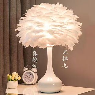 浪漫温馨羽毛台灯卧室女孩床头灯公主风轻奢简约新婚装饰小夜灯