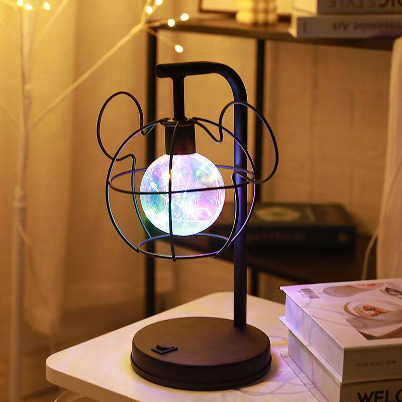 北欧复古彩色暖白米奇小熊客厅卧室书房装饰开关按钮铁艺台灯夜灯