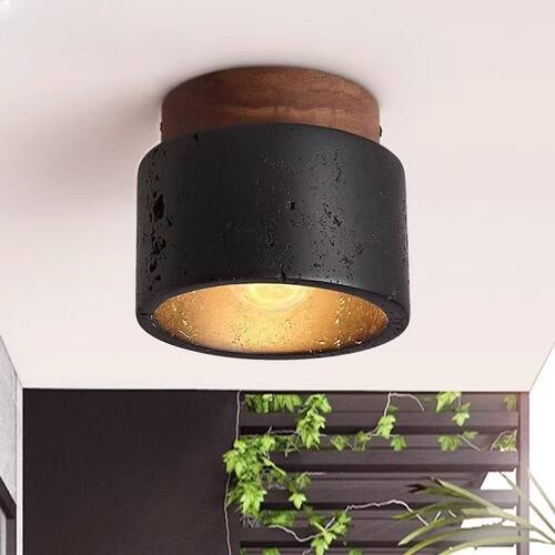 天然黑洞石吸顶灯侘寂风复古家装过道玄关阳台民宿衣帽间餐厅灯具