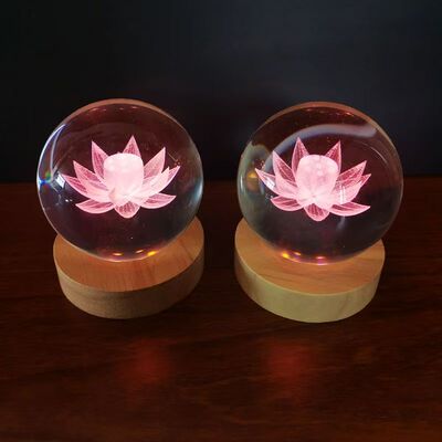 家用水晶球内雕莲花彩灯礼佛用品充电插电发光高亮度LED佛前供灯