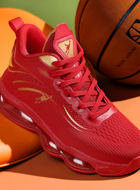 正品乔丹格兰秋冬男鞋红色本命年跑步鞋透气运动鞋气垫高帮篮球鞋