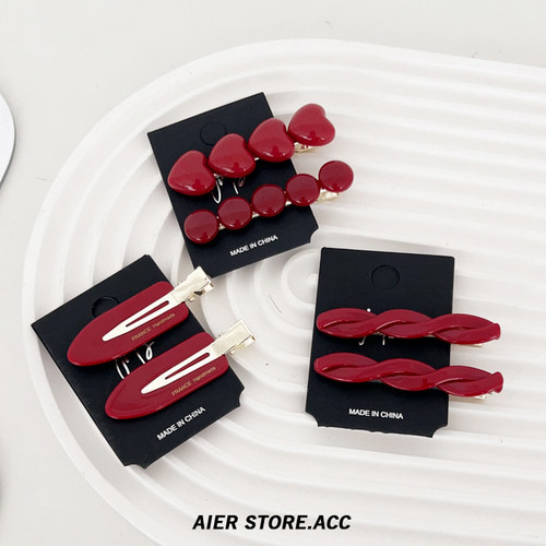 chuqi store/复古红色夹子碎发刘海夹高级感侧边鸭嘴夹气质发饰女