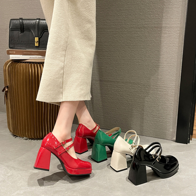 高跟鞋单鞋小皮鞋中扣浅口大码