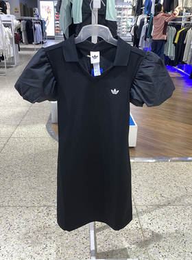 阿迪达斯三叶草泡泡袖翻领修身运动连衣裙女休闲裙 KD0302 KE3437