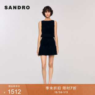 黑色褶皱花边裙摆针织短款 女装 半身裙 末7折SANDRO2025秋冬新款 季