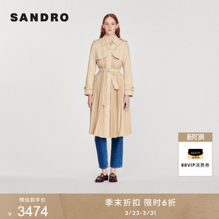 米黄色收腰百褶长款 迪木尔风法式 风衣外套 末6折SANDRO秋冬女装 季
