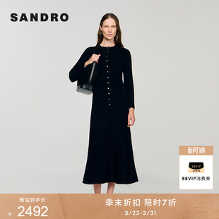 季末7折SANDRO2025秋冬女装法式迪木尔风黑色单排扣针织连衣裙