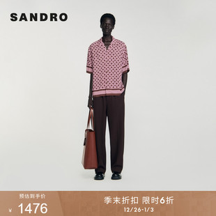 末6折SANDRO2025早秋新款 简约红棕色格纹印花衬衫 男装 时尚 法式 季