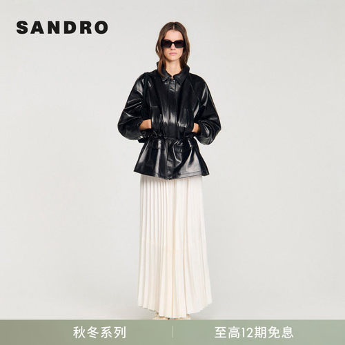 SANDRO复古收腰短款皮革外套