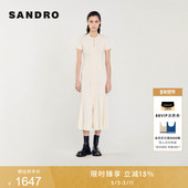 SANDRO秋冬女装 A字裙摆针织连衣裙 白色下摆扣饰修身 法式 气质时尚