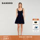 女装 季 末7折SANDRO2025秋冬新款 黑色收腰仿钻点缀U领背心连衣裙