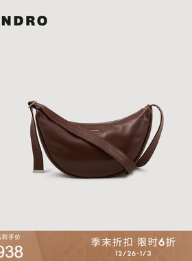 季末6折SANDRO博主同款2025秋冬新款男士羊皮革可斜跨单肩牛角包