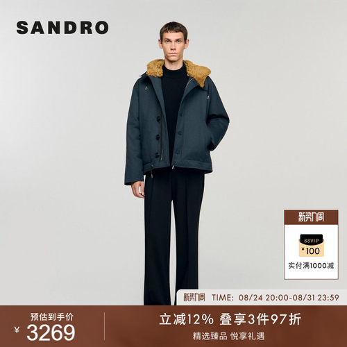 拼接毛领连帽棉服外套