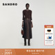 女装 季 末7折SANDRO2025秋冬新款 白色印花双条腰间系带百褶长裙