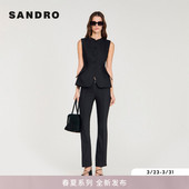 简约经典 SANDRO2026春季 法式 女装 黑色圆领同色系门襟收腰马甲 新款