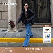 季 黑色羊毛革落肩拼接毛领皮外套 女装 末6折SANDRO2025秋季 新款