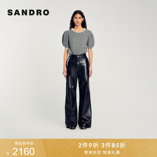 欧若风穿搭绵羊毛灰色仿珠饰泡泡袖 SANDRO春夏女装 法式 经典 羊毛衫