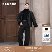 长裤 季 法式 黑色做旧高腰直筒牛仔裤 末6折SANDRO2025秋冬新款 女装