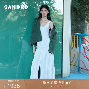 优雅奶白色百褶裙摆吊带连衣裙 女装 季 末6折SANDRO2025秋冬新款