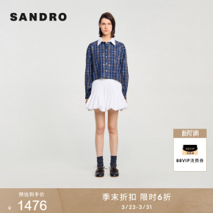 上衣衬衫 季 棉质仿钻格纹翻领短款 法式 末6折SANDRO2025秋冬女装