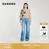 法式 气质时尚 雏菊花卉圆领慵懒短款 SANDRO秋冬女装 套头毛针织衫