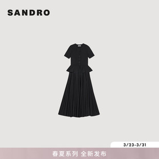 新款 假两件修身 女装 时尚 针织百褶纹理连衣裙 法式 SANDRO2026春季