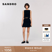 女装 季 末6折SANDRO2025秋冬新款 黑色绒面花边下摆毛边针织背心