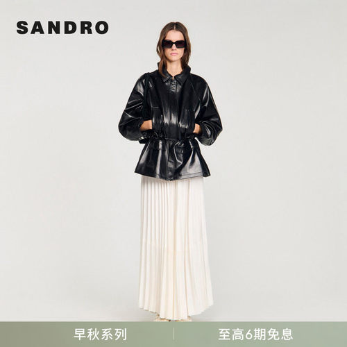 SANDRO复古收腰短款皮革外套