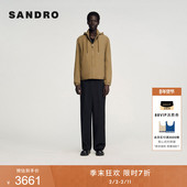 男装 季 末7折SANDRO2025秋冬新款 灰褐色可拆卸抽绳连帽棉服外套