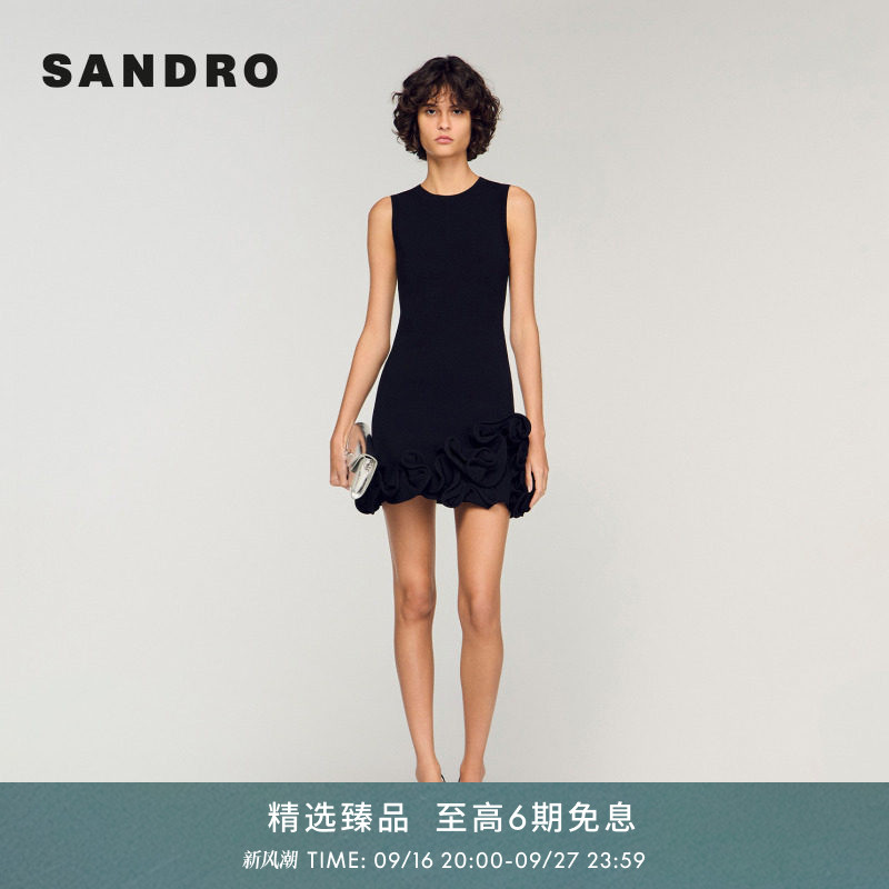 SANDRO立体花朵褶皱连衣裙图片