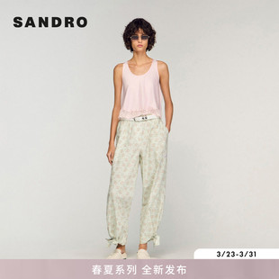 棉质薄荷绿碎花蝴蝶结系带束脚裤 新品 女装 新款 首发SANDRO2026春季