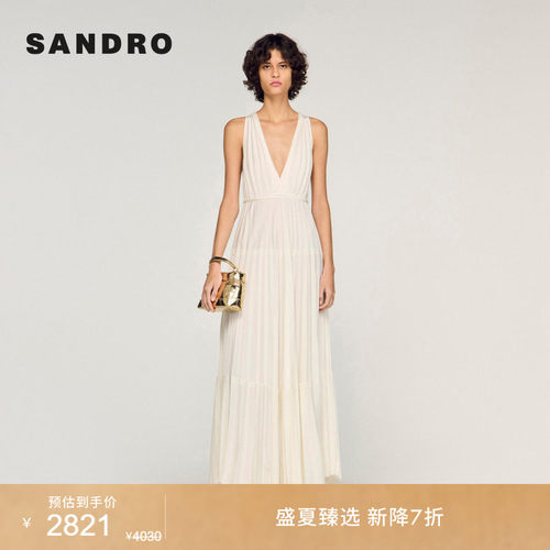 SANDROV领百褶无袖连衣裙