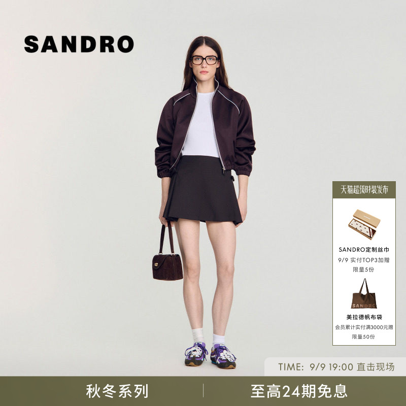 SANDRO双侧蝴蝶结百褶短款半裙图片