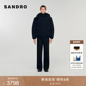 季 黑色立领可拆卸连帽拉链棉服外套 男装 末6折SANDRO2025秋季 新款