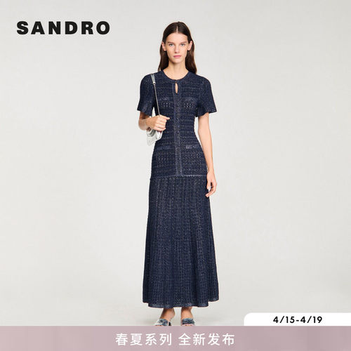SANDRO泡泡袖收腰圆领连衣裙