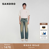 末6折SANDRO2025秋冬新款 男装 简约时尚 季 蓝色做旧撞色直筒牛仔裤