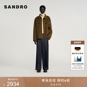 男装 季 末6折SANDRO2025秋冬新款 拉链棕色棉羊毛混纺翻领毛呢外套