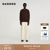 男装 季 末6折SANDRO2025秋冬新款 巧克力色翻领直筒绵羊毛针织外套