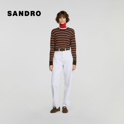 SANDRO条纹圆领绵羊毛针织上衣