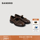 季 娃娃鞋 末7折SANDRO2025秋冬新款 女士牛皮革复古金属带扣乐福鞋