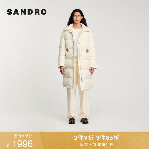 SANDRO女装时尚气质白色系带棉服